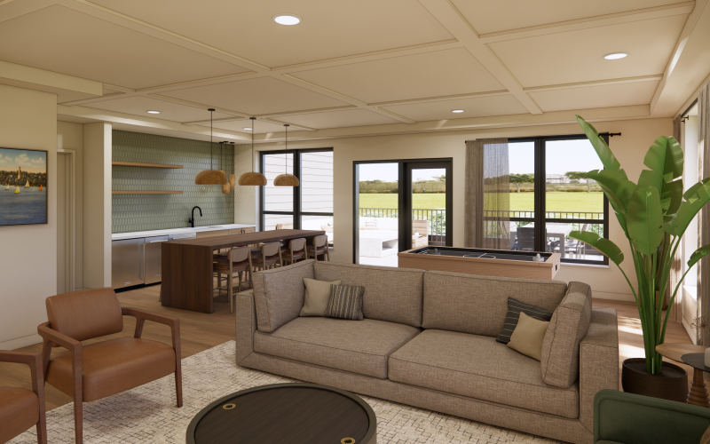 Clubroom with seating and flatscreen 