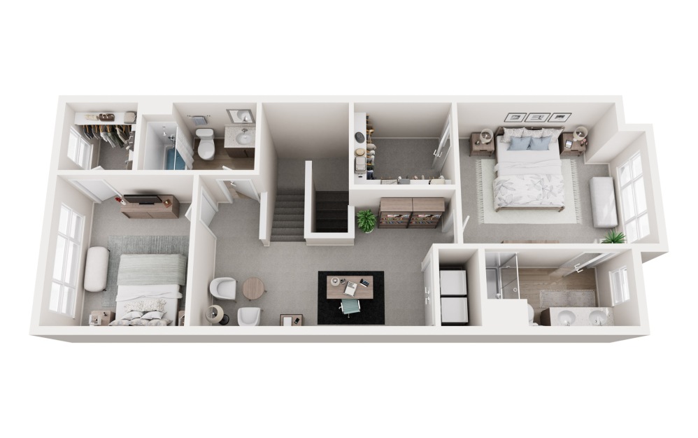 TH2A - 2 bedroom floorplan layout with 2 bathrooms and 1856 square feet (Layout 1 (Floor 2), 3D)