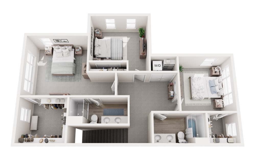 TH3A - 3 bedroom floorplan layout with 2 bathrooms and 2342 square feet (Floor 2, 3D)
