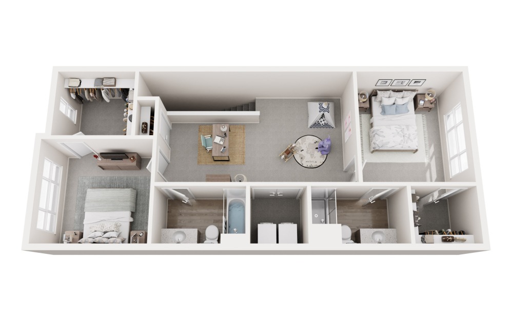 TH2A - 2 bedroom floorplan layout with 2 bathrooms and 1856 square feet (Layout 2 (Floor 2), 3D)