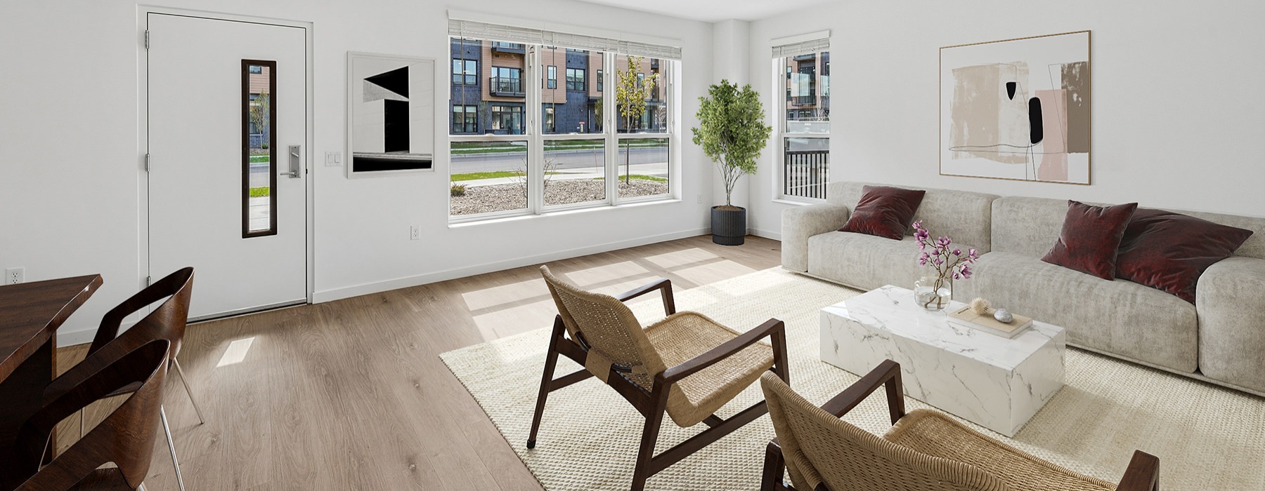 living room with couch and chairs